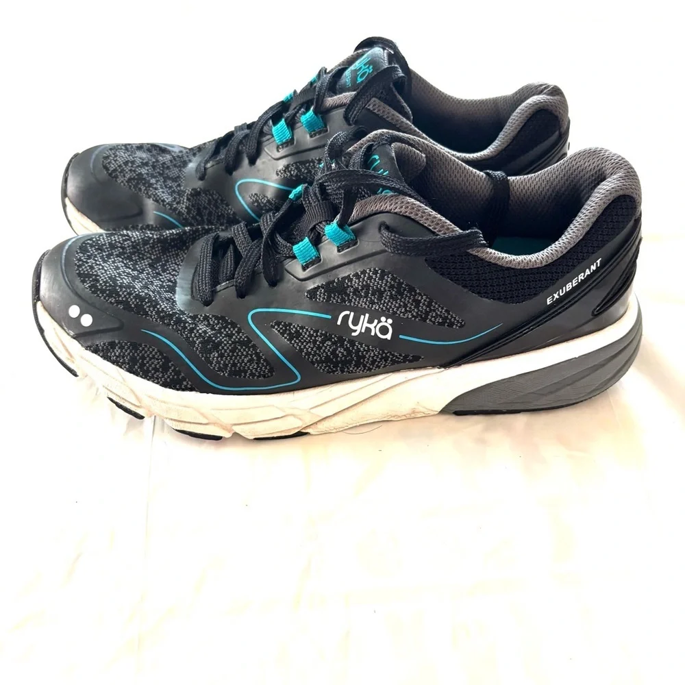 Ryka Exuberant Black Turquoise Walking Sneakers SZ 8 M Worn 2X